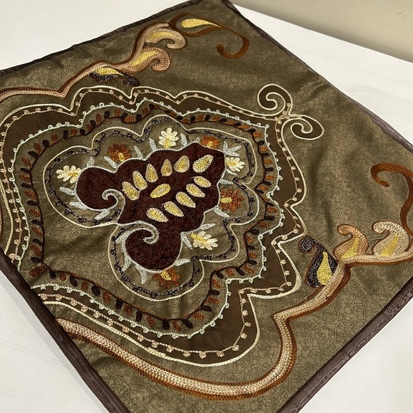 Pier 1 Brown Accent Pillow with Intricate Design - Picture 2 of 5